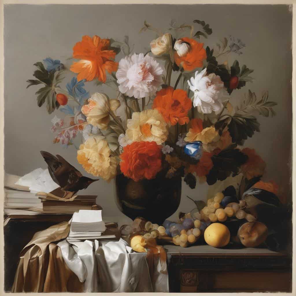 Ομορφική μινιατούρα ψηφιακής ζωγραφικής με λουλούδια σε βάζο, λεπτομέρεια και τέχνη της μικρογραφίας.